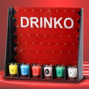 Drinko drinking game incl. 6 shot glasses, plinko with crown cork, shot glass drinking game with chance