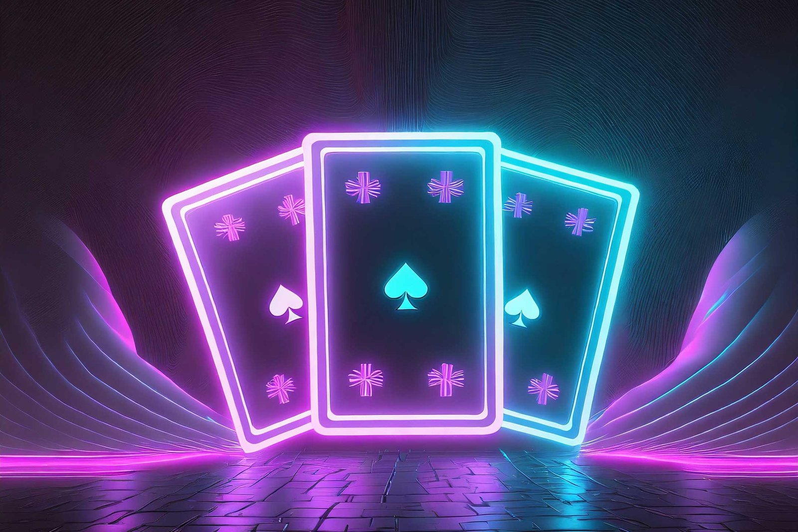 3 poker cards in neon