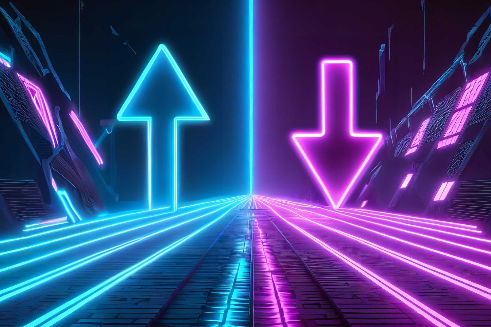Arrow up and arrow down in neon