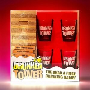 Drunken Tower - incl. 4 shot glasses, wobbly tower, party game, tipsy tower