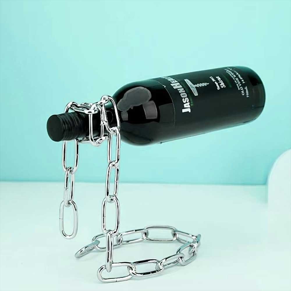 Chain wine holder, bottle holder with magic illusion, decorative presentation wine bottle