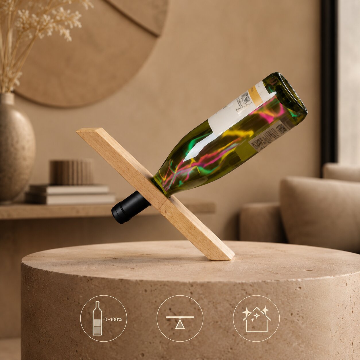 Bamboo wine bottle holder, floating creative bottle holder with magic illusion, decorative presentation wine bottle