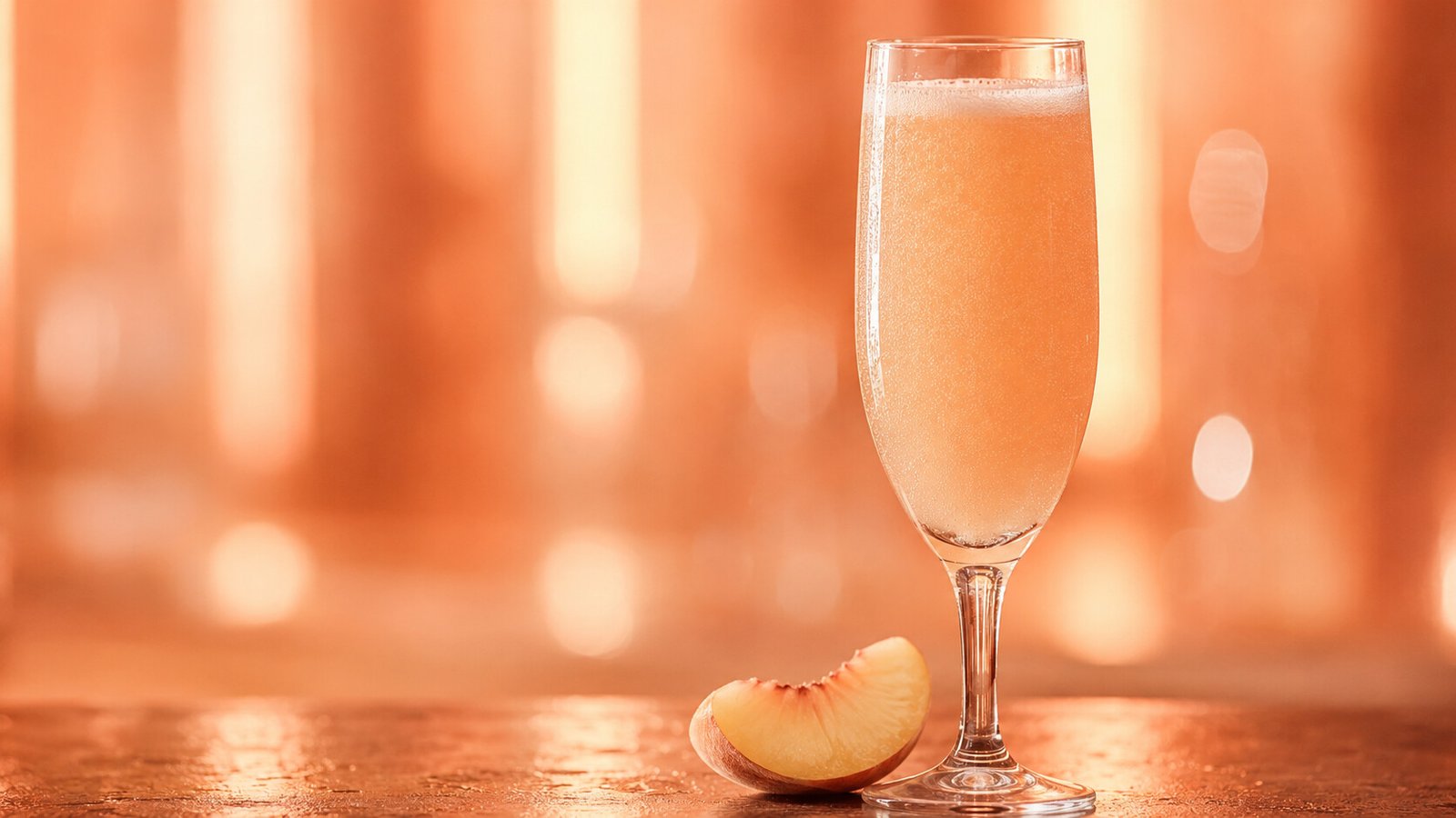 Bellini im Glas vor farbigem Neonlicht